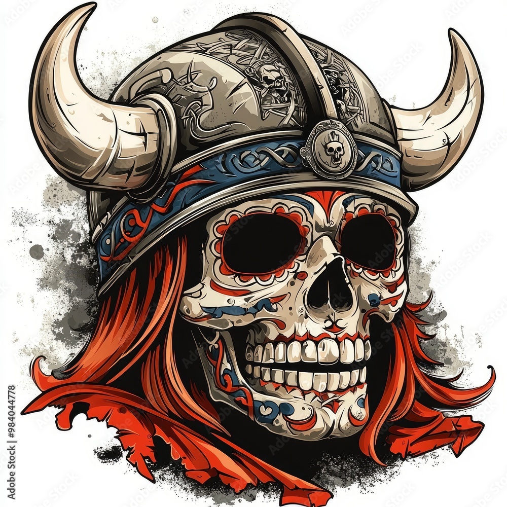 Wall mural Viking Sugar Skull with Horns