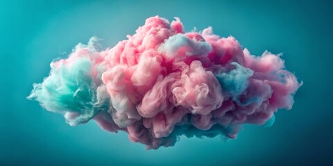 Fototapeta premium Vibrant Cotton Candy Cloud A Luminous Pink and Blue Swirl Against a Turquoise Backdrop, Capturing Whimsy and Lightness in an Elegant Centered Composition
