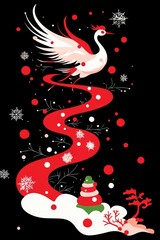 Winter Wonderland with Flying Crane