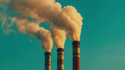 Environmental Impact: Smokestack with Heavy Emissions in Urban Landscape