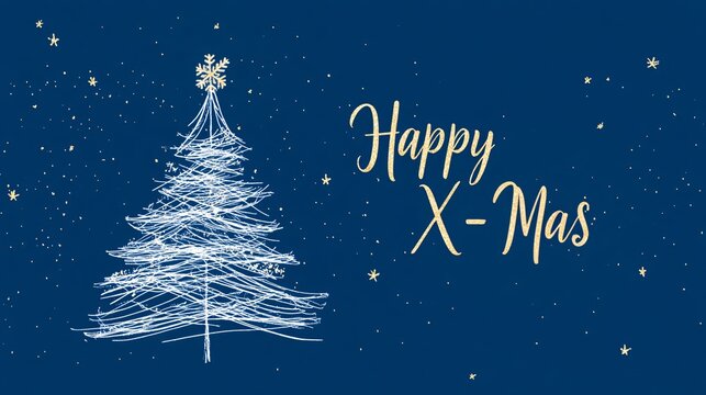 modern minimalistic greeting card with a minimalistic drawing of a christmas tree