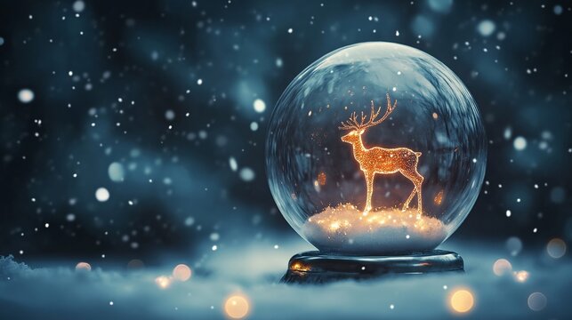 a glowing xmas reindeer in a snowglobe