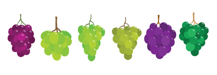 Grapes fruit vector set cute cartoon style. isolated on white background.