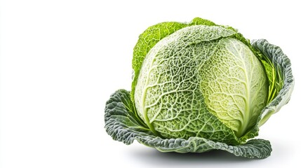 Fototapeta premium A close-up picture of a single, fresh cabbage. It's organic and the background has been removed for easy use.