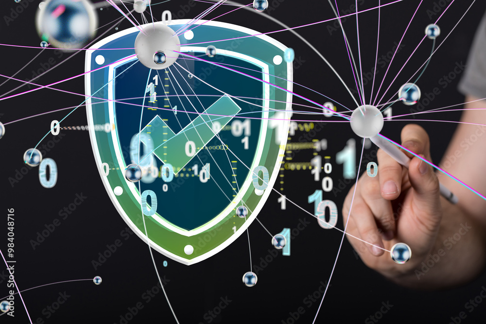 Aufkleber Information technology protected with firewall, secure access and encryption against cyber