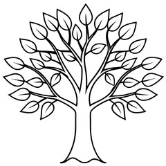 Obraz premium tree with leaves outline coloring book page line art drawing