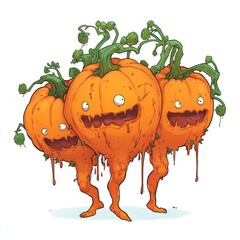 Obraz premium Three Funny Pumpkins With Legs