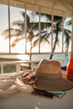 Caribbean getaway essentials captured in a serene setting