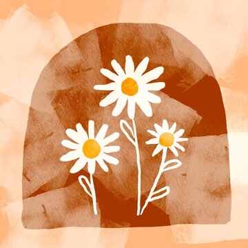 Abstract daisy illustration in warm earth tones
