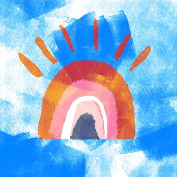 Abstract watercolor artwork with eye and hand elements