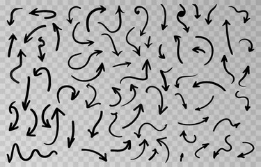 Set of different arrows on an isolated transparent background. Arrows vector png.