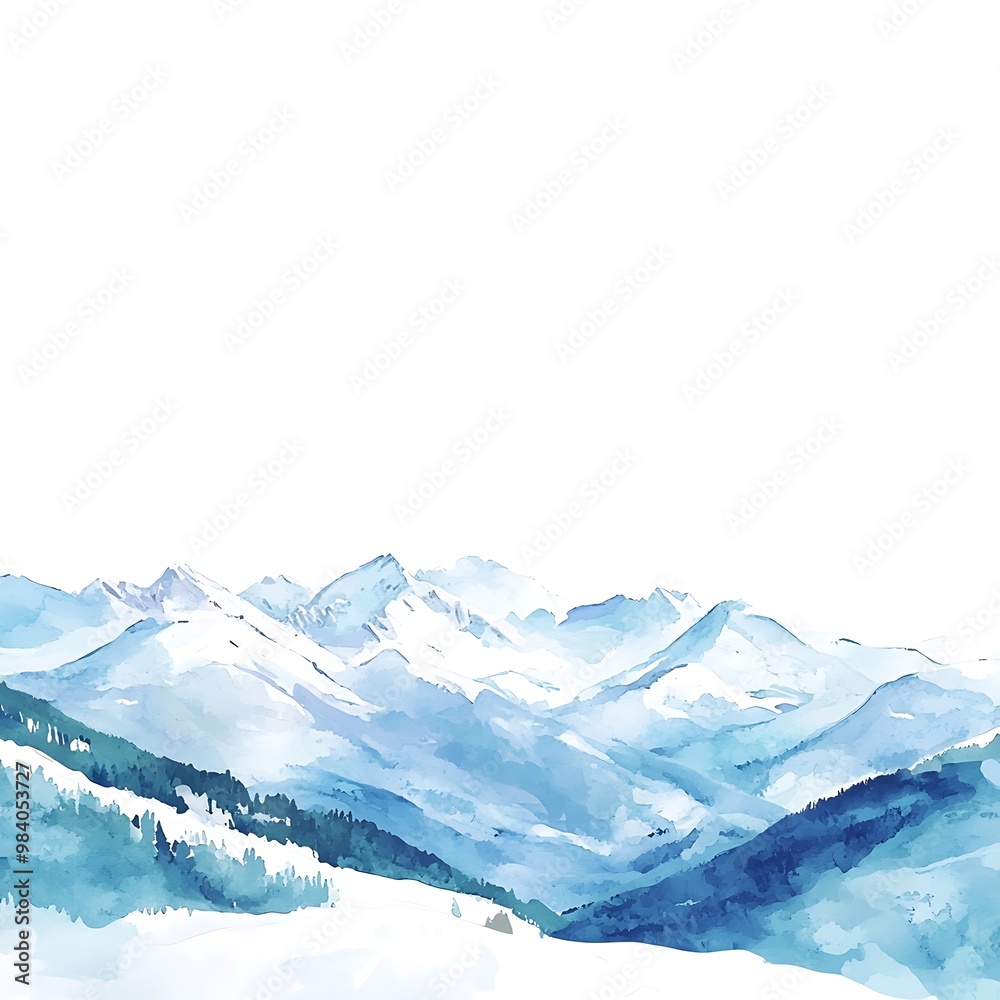 Canvas Prints Abstract Watercolor Painting of a Snowy Mountain Range.