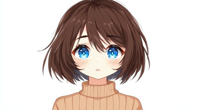 Adorable vtuber design featuring a girl with short, dark, fluffy hair, wearing a cute outfit and tam hat for a charming vibe.