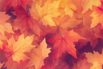 Obraz premium The uniform distribution of maple leaves in different shades of orange and yellow.