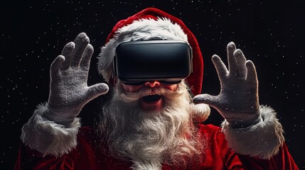 Santa Claus using a virtual reality headset