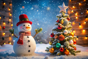 Obraz premium Snowman Christmas tree It's Christmas Day.