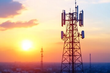 Silhouette of an Indian Mobile Network Tower at Sunset