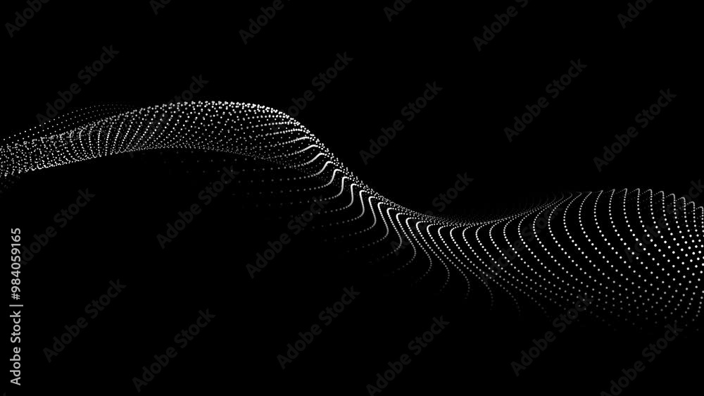 Fototapete Dots futuristic background with dynamic wave. 3D visualization of big data. Energy flows. 3D rendering. Seamless loop.