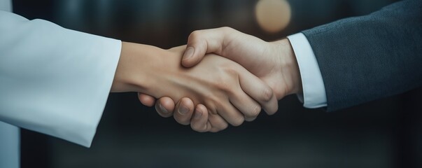 Obraz premium A professional handshake symbolizes agreement, partnership, and unity in a corporate or business setting.