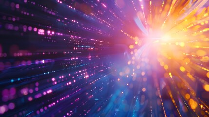 Naklejka premium A background image with a high-tech, futuristic design in shades of purple, blue, and black. The scene is lit by a beautiful golden light from above, highlighting the intricate tech lines and adding a