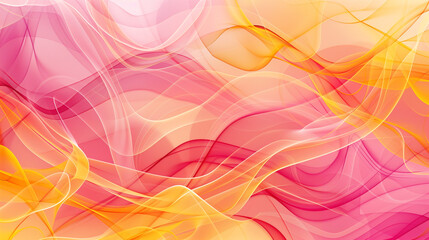 Dynamic abstract composition with flowing pink, orange, and yellow lines, ideal for celebratory themes, digital art, and modern design.