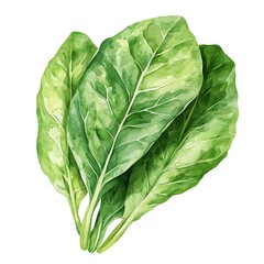 Fototapeta premium Watercolor Illustration of Fresh Green Spinach Leaves.