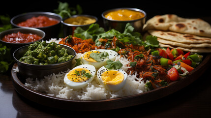 A realistic image of Indian dishes in Dubai, emphasizing the authentic spices and vibrant presentation typical of the cuisine.