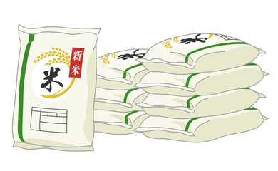 平積みされた新米の袋のイラスト