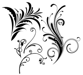 Set of black and white decorative elements for design in vintage style isolated on white. Vector illustration