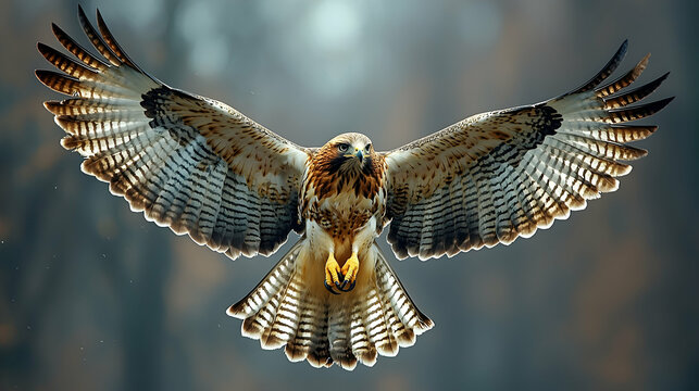 Giant hawk swooping down with its talons extended, dark clouds swirling in the background
