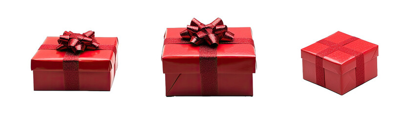 Different Views of a Red Box Christmas Gift. Isolated on a Transparent Background. Cutout PNG.