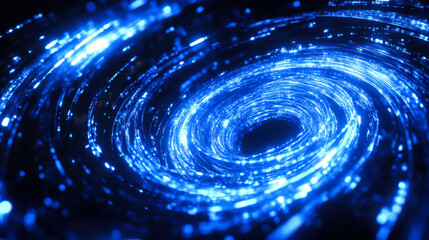 Bright blue swirling vortex depicting cosmic energy and motion in a dark space setting, creating an otherworldly effect