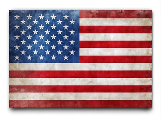 Fototapeta premium Vibrant digital illustration of the United States national flag, featuring 50 stars and 13 stripes, set against a crisp white background with subtle texture.