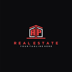 AP Initials Modern Logo Design for a Real Estate Company Featuring a Unique Icon and Bold Typography on a Black Background