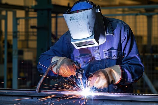 a worker using personal protective equipment while welding
