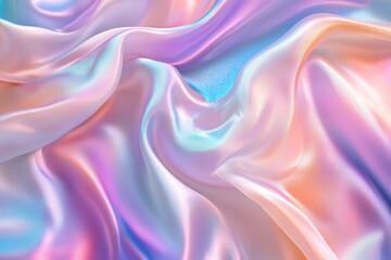 Fototapeta premium A flowing, iridescent fabric with soft waves of pastel pink, blue, and purple hues