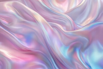 Obraz premium A flowing, iridescent fabric with soft waves of pastel pink, blue, and purple hues