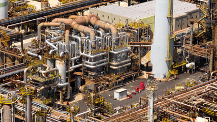 Aerial closeup of Taranto Steelworks, Italy. The ILVA plant in Taranto is an industrial complex located in the Tamburi district.