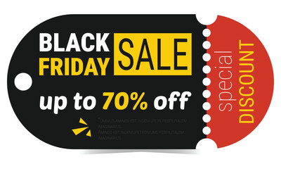 Black Friday special discount coupon template. Sale promotion element