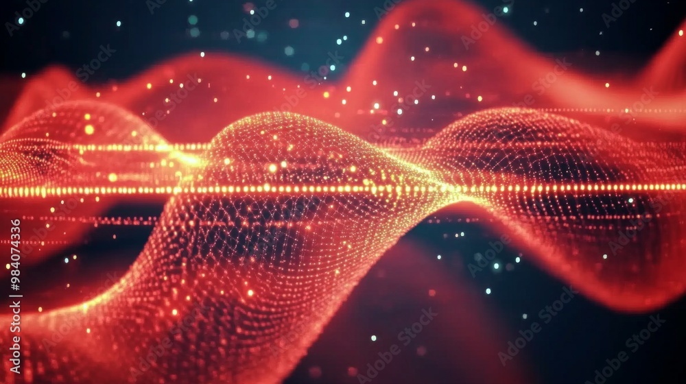 Poster visualizations of superposition in quantum mechanics showcasing vibrant energy waves and particle in