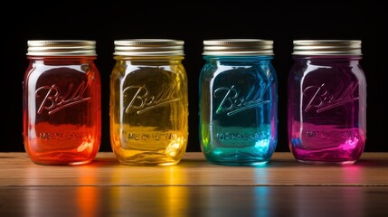 A group mason colored jars