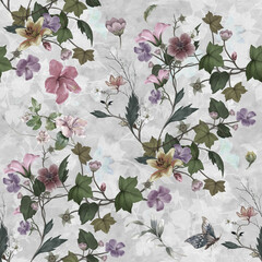 Beautiful seamless pattern painting wiht flower, botany. print for fabric, textile, packaging