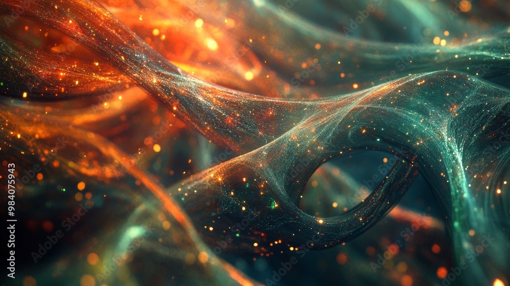 Poster Exploring multidimensional strings and theoretical physics concepts in a vibrant cosmic landscape