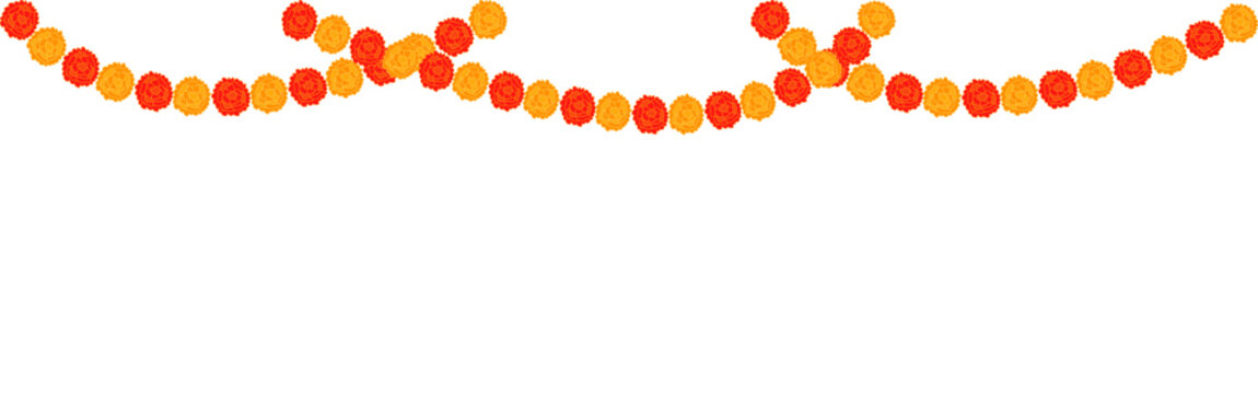 Vector illustration of beautiful marigold flower toran on transparent background