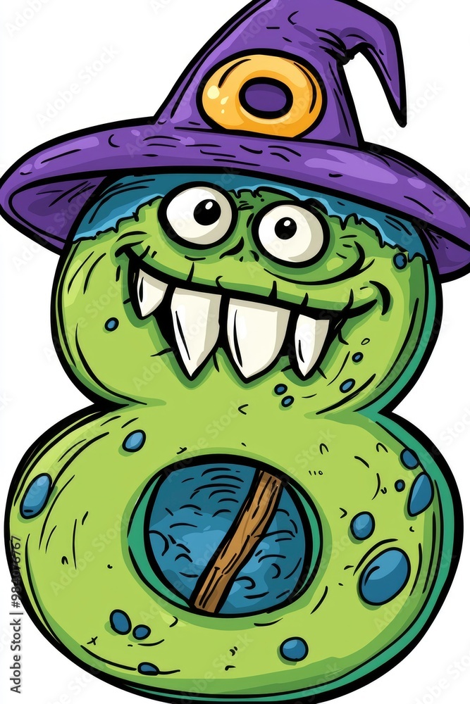 Wall mural Cartoon Monster Number Eight With Witch Hat