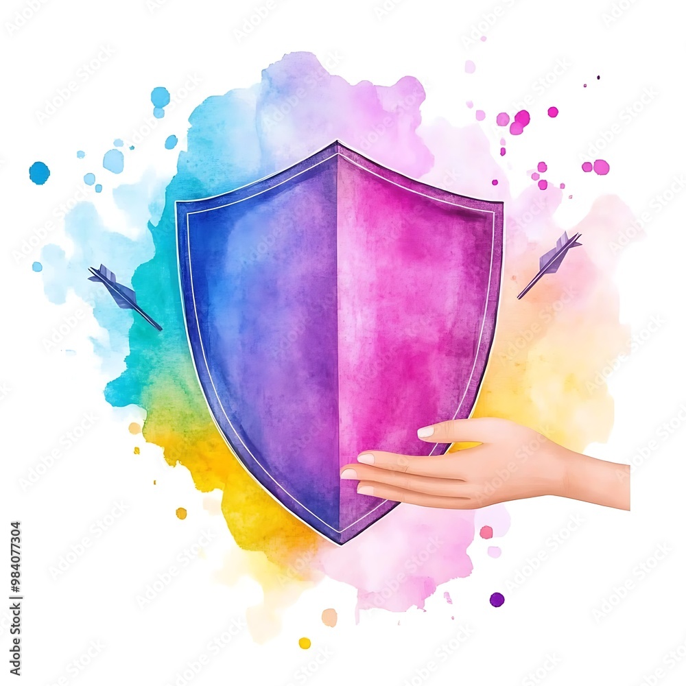 Wall mural Watercolor Shield in Hand with Arrows.