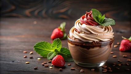 asymmetrical chocolate dessert with whipped cream and toppings