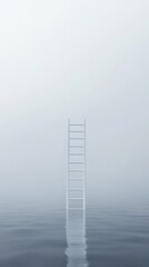 A ladder is standing in the water, with the steps visible in the reflection