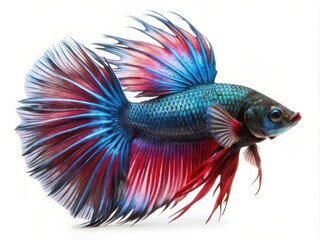 Fototapeta premium Colorful Siamese Fighting Betta Fish with Beautiful Silk Tail Isolated on White Background