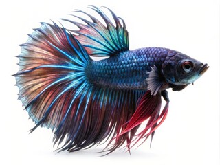 Fototapeta premium Colorful Siamese Fighting Betta Fish with Beautiful Silk Tail Isolated on White Background